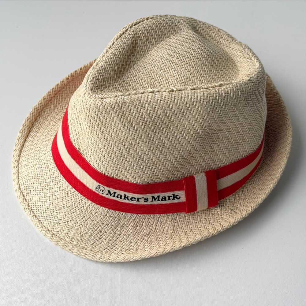 Makers Mark Fedora Hat Hand Woven Paper Straw Red Banded Whisky Beach Hat